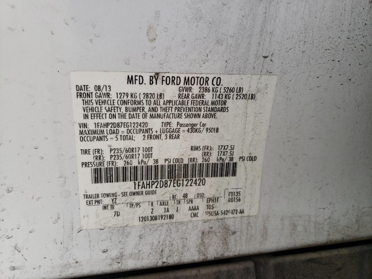 Photo 10 from auction – 2014 FORD TAURUS SE with VIN 1FAHP2D87EG122420