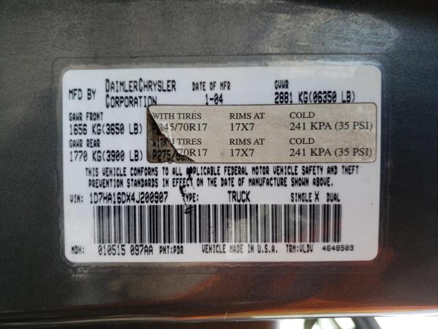 Photo 10 from auction – 2004 DODGE RAM 1500 S with VIN 1D7HA16DX4J200907