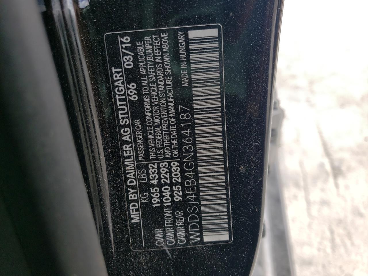 Photo 10 from auction – 2016 MERCEDES-BENZ CLA 250 with VIN WDDSJ4EB4GN364187