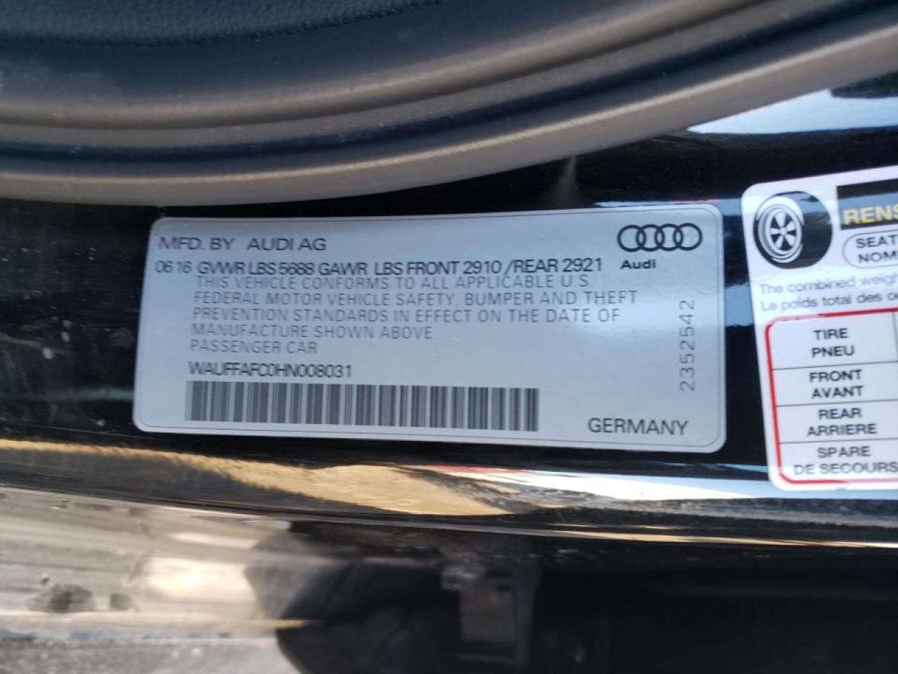 Photo 10 from auction – 2017 AUDI S6 PREMIUM with VIN WAUFFAFC0HN008031