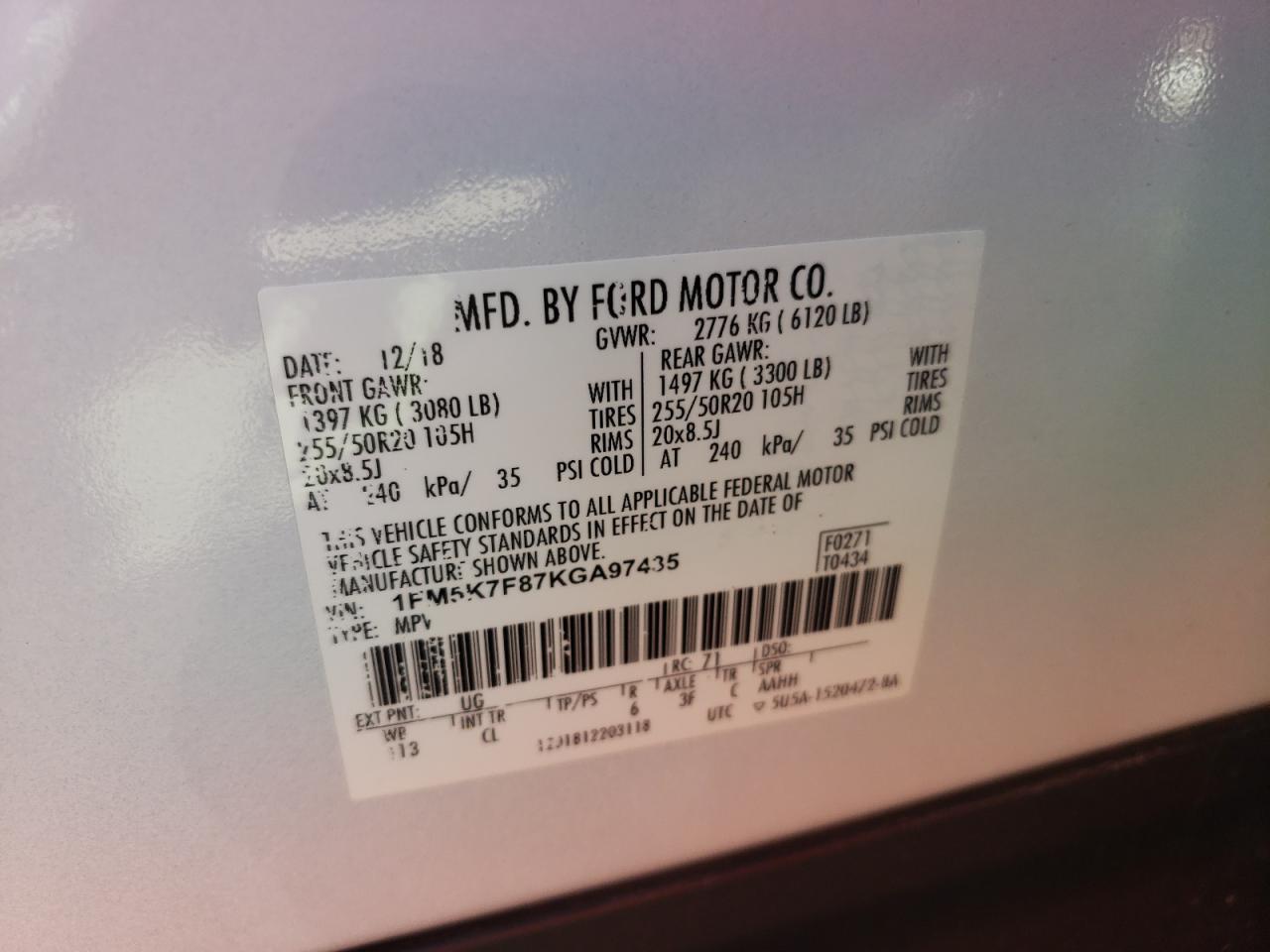 Photo 10 from auction – 2019 FORD EXPLORER L with VIN 1FM5K7F87KGA97435