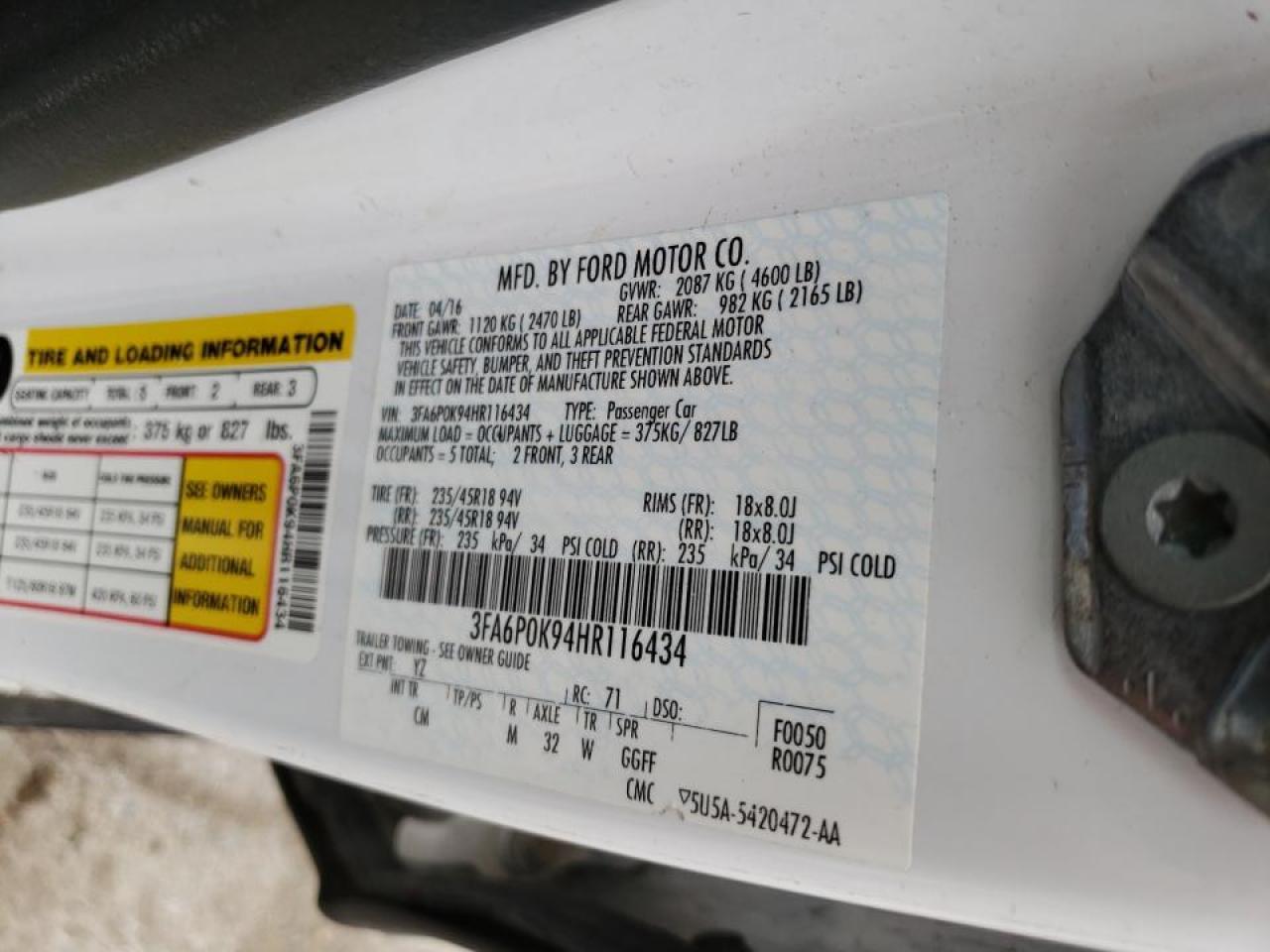 Photo 10 from auction – 2017 FORD FUSION TIT with VIN 3FA6P0K94HR116434