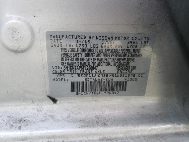 NISSAN VERSA S 2015 with VIN 3N1CN7AP6FL926047 - Photo from auction