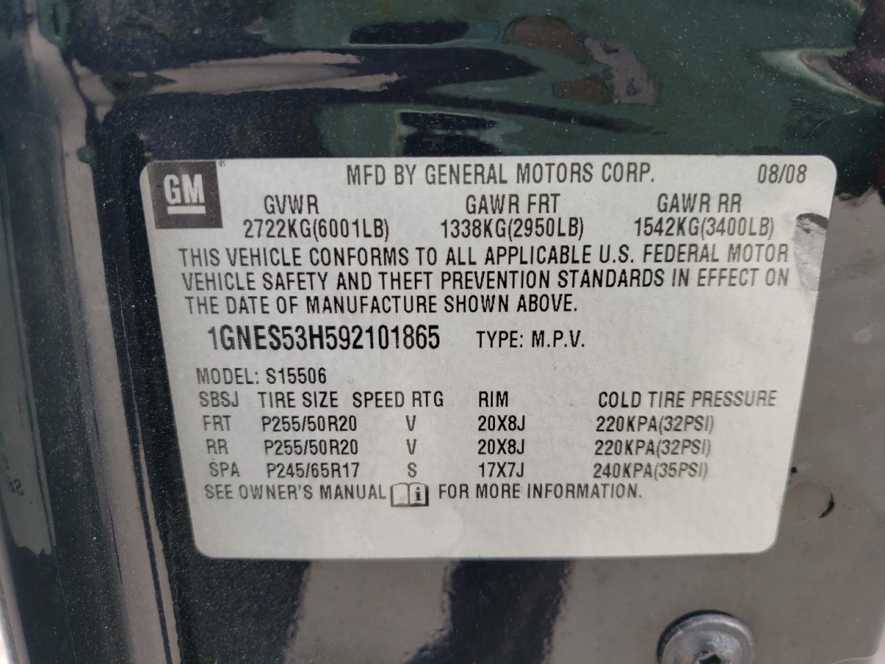 Photo 10 from auction – 2009 CHEVROLET TRAILBLAZE with VIN 1GNES53H592101865