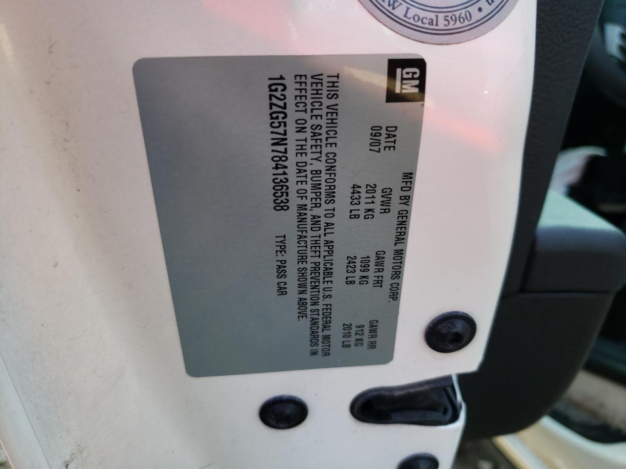 Photo 10 from auction – 2008 PONTIAC G6 BASE with VIN 1G2ZG57N784136538