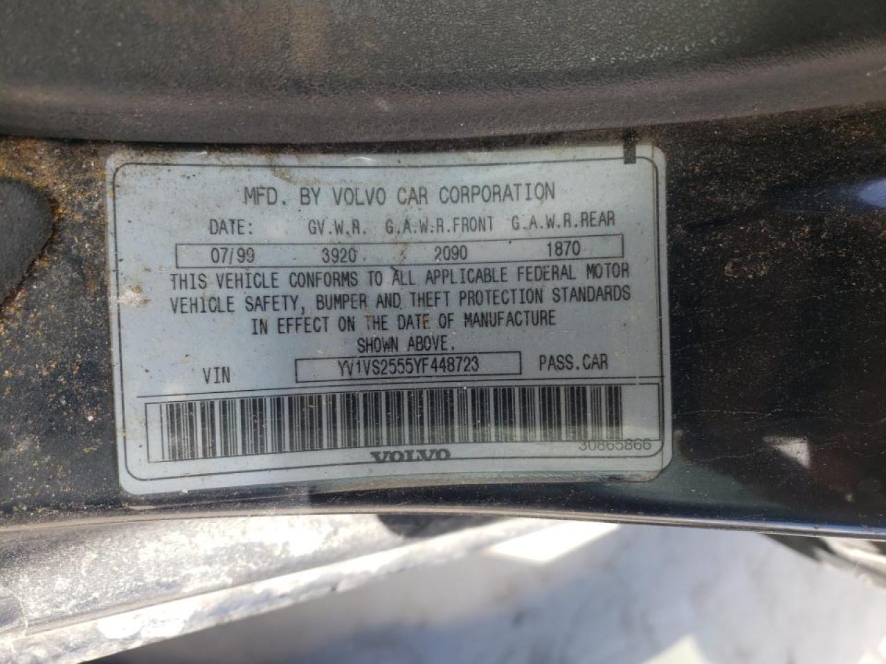 Photo 10 from auction – 2000 VOLVO S40 with VIN YV1VS2555YF448723