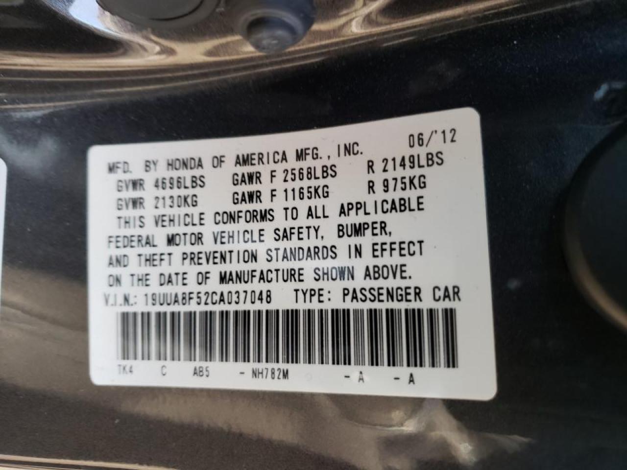 Photo 10 from auction – 2012 ACURA TL with VIN 19UUA8F52CA037048