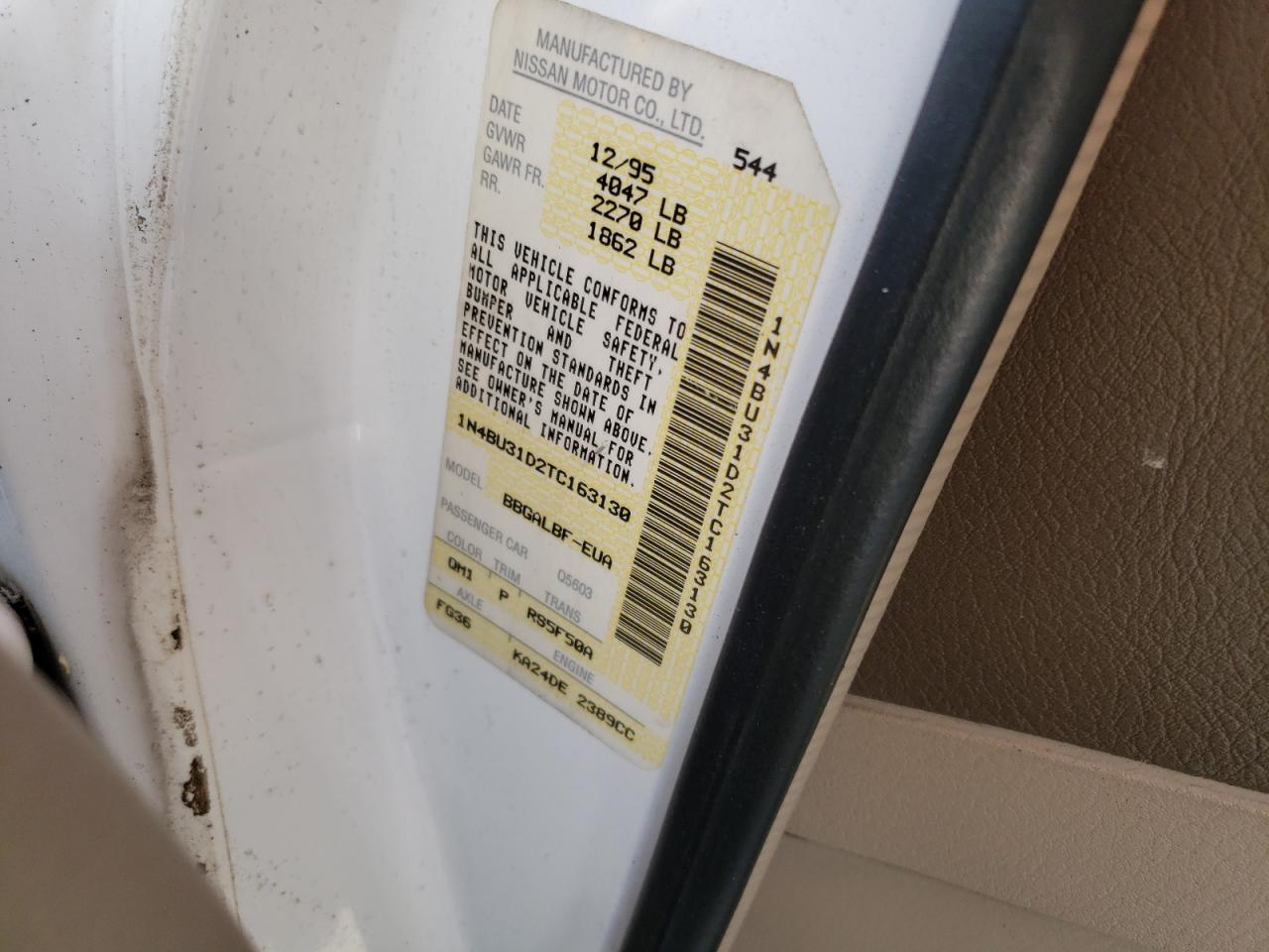 Photo 10 from auction – 1996 NISSAN ALTIMA XE with VIN 1N4BU31D2TC163130