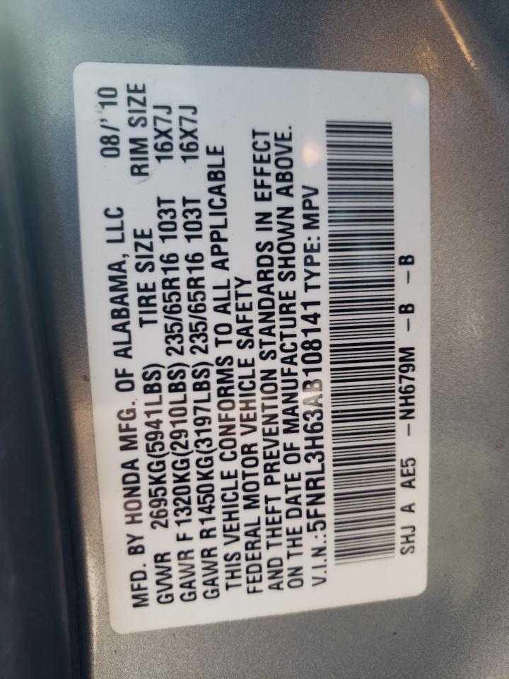 Photo 10 from auction – 2010 HONDA ODYSSEY EX with VIN 5FNRL3H63AB108141