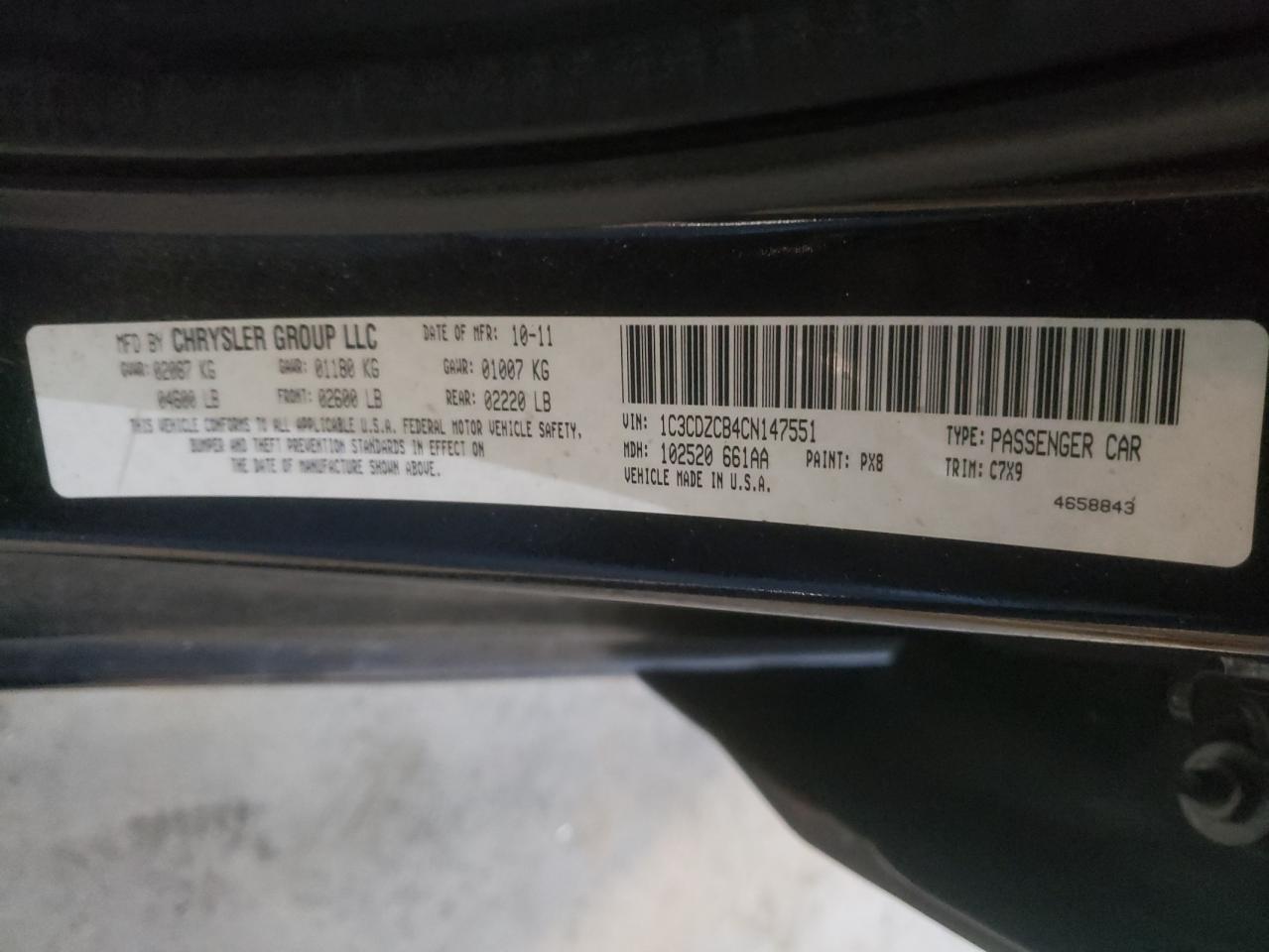 Photo 10 from auction – 2012 DODGE AVENGER SX with VIN 1C3CDZCB4CN147551