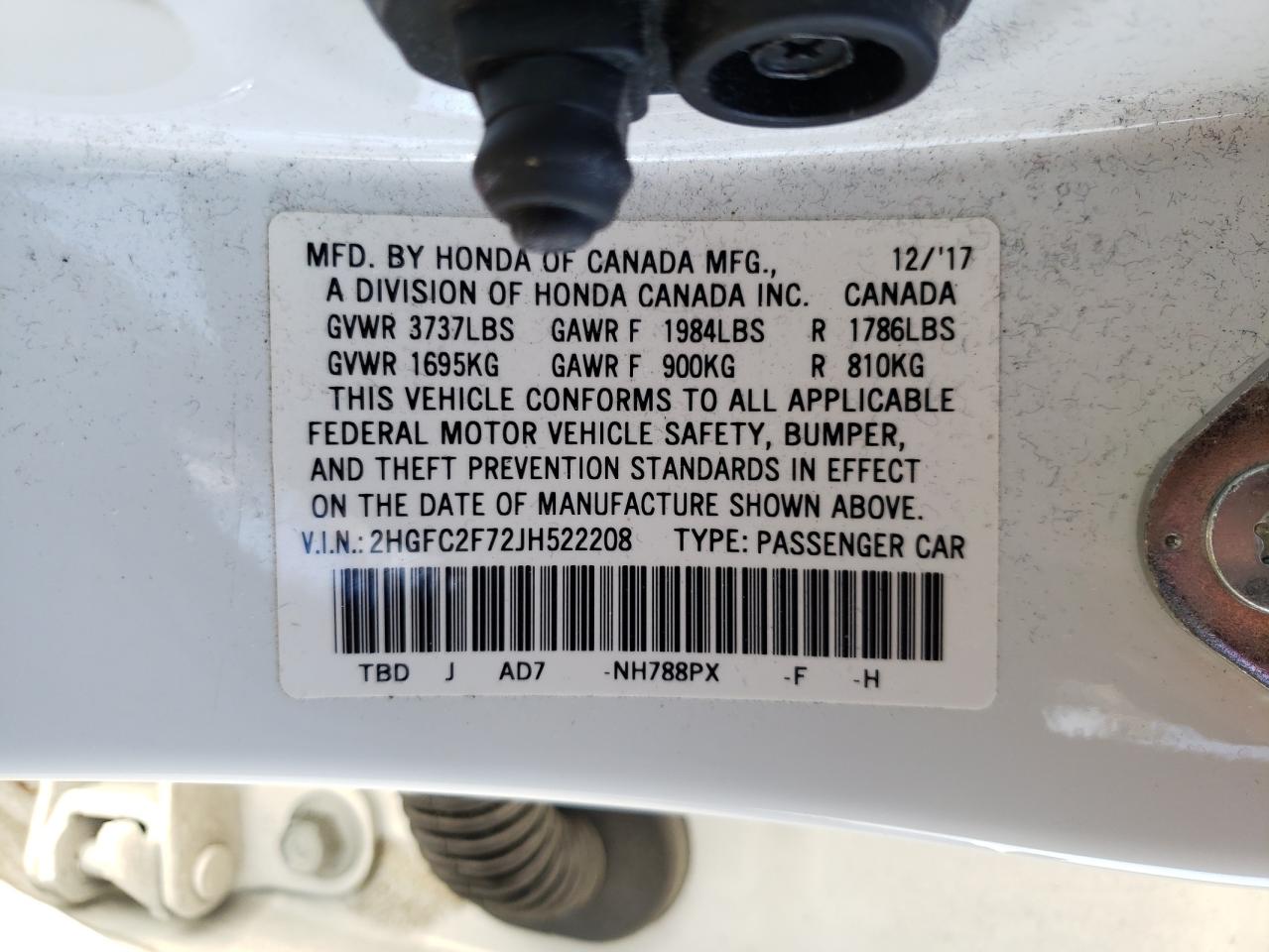 Photo 10 from auction – 2018 HONDA CIVIC EX with VIN 2HGFC2F72JH522208