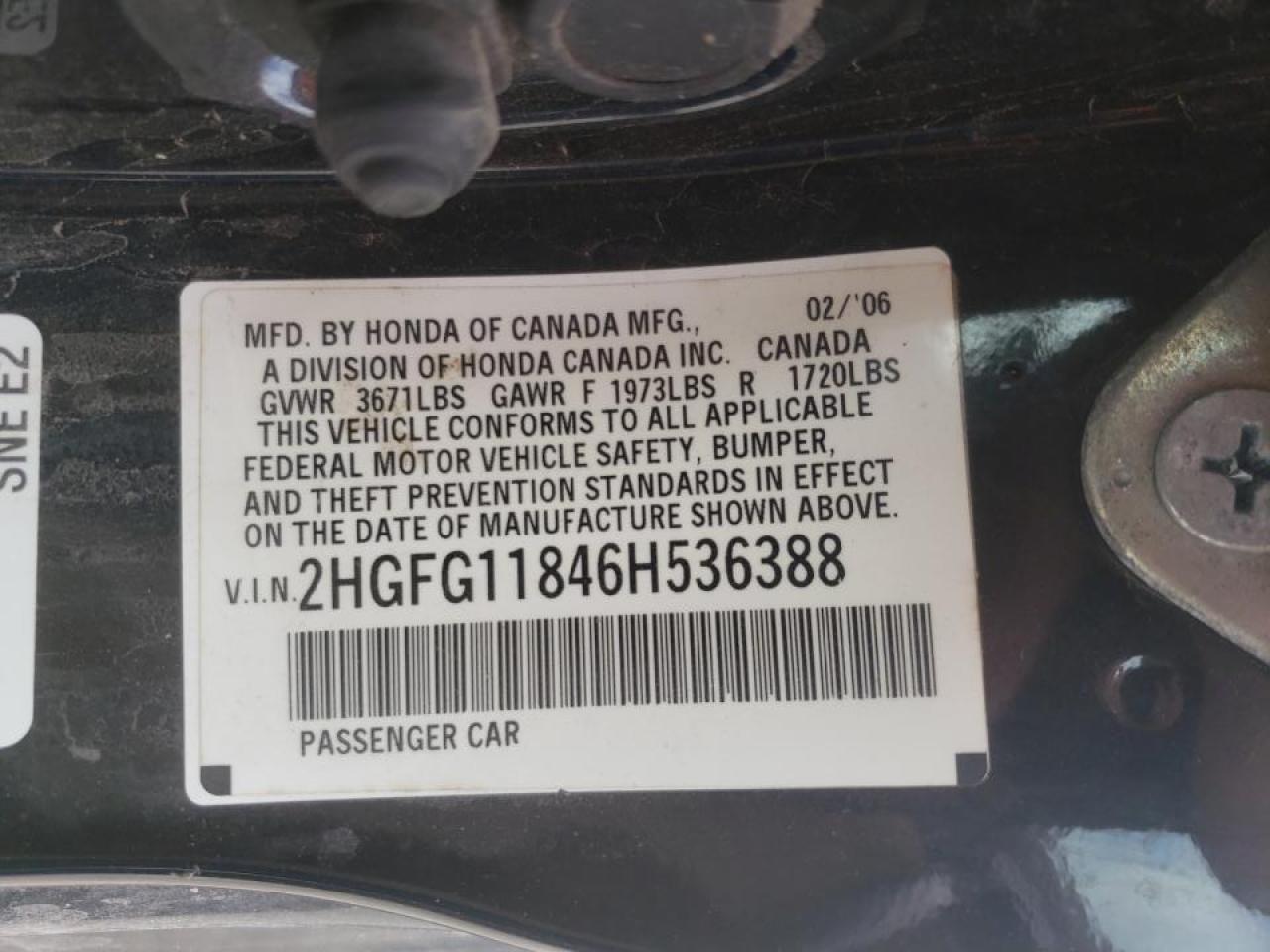 Photo 10 from auction – 2006 HONDA CIVIC EX with VIN 2HGFG11846H536388