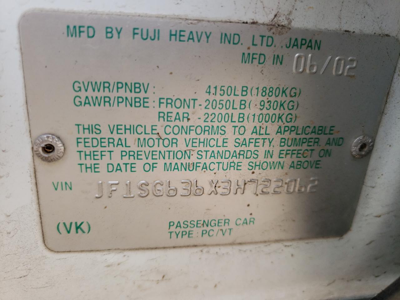 صورة رقم 10 من المزاد - 2003 SUBARU FORESTER 2 مع VIN JF1SG636X3H722062