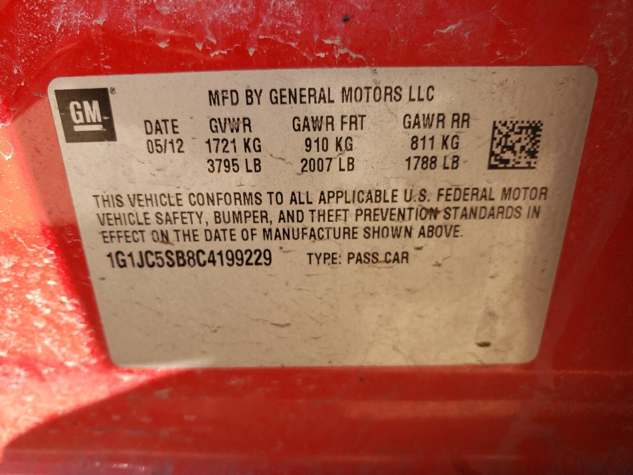 Photo 10 from auction – 2012 CHEVROLET SONIC LT with VIN 1G1JC5SB8C4199229