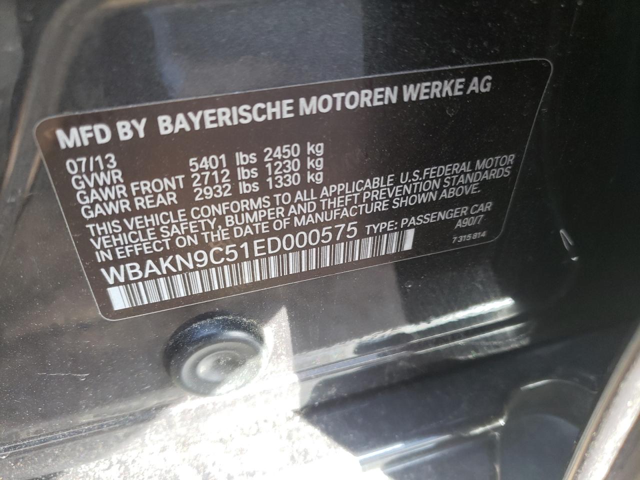 Photo 10 from auction – 2014 BMW 550 I with VIN WBAKN9C51ED000575