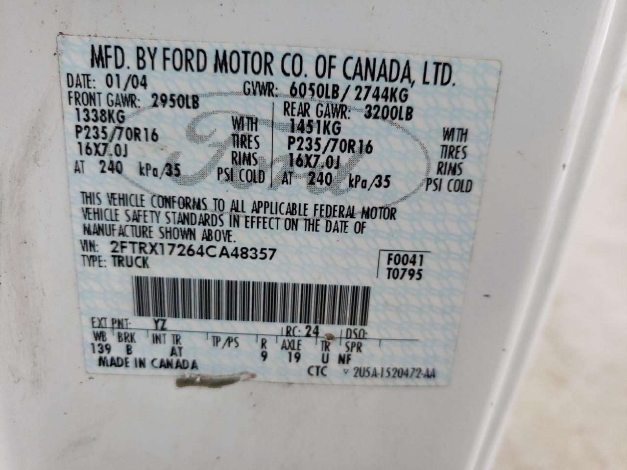 Photo 10 from auction – 2004 FORD F-150 HERI with VIN 2FTRX17264CA48357