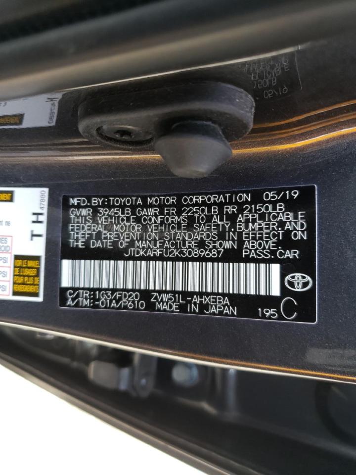 Photo 10 from auction – 2019 TOYOTA PRIUS with VIN JTDKARFU2K3089687