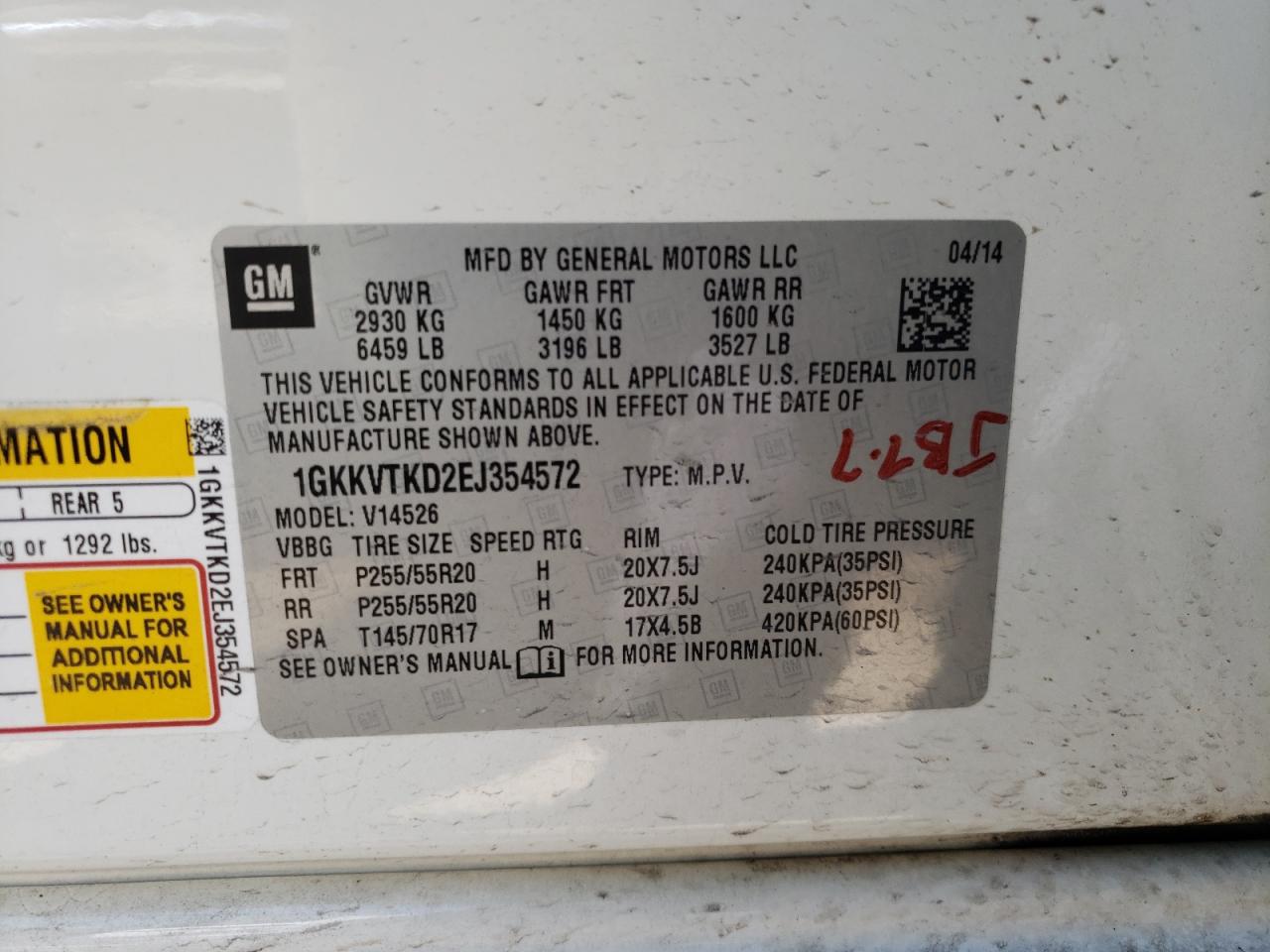 Photo 10 from auction – 2014 GMC ACADIA DEN with VIN 1GKKVTKD2EJ354572