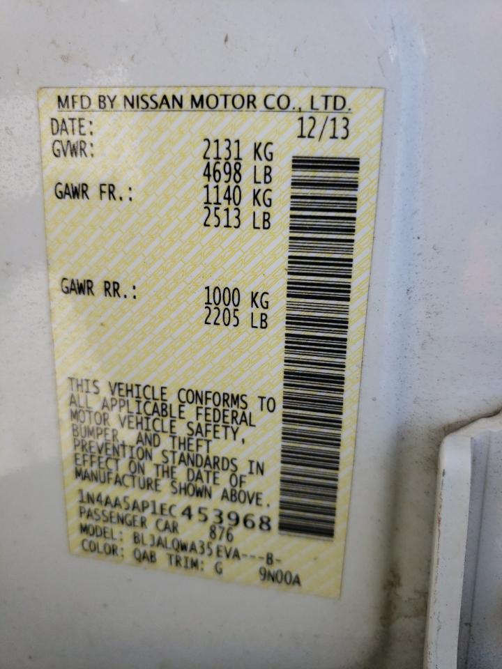 Photo 10 from auction – 2014 NISSAN MAXIMA S with VIN 1N4AA5AP1EC453968