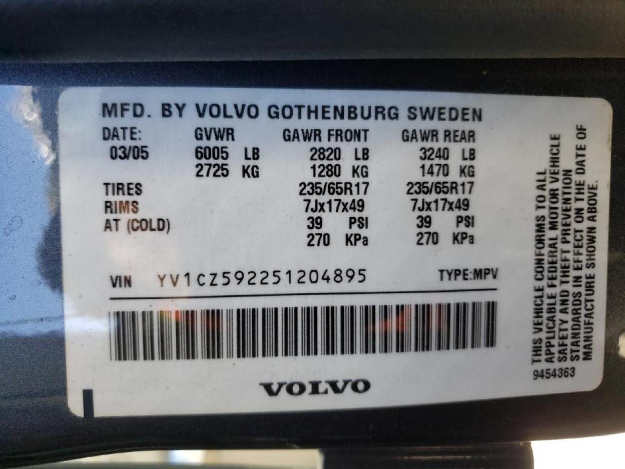 Photo 10 from auction – 2005 VOLVO XC90 with VIN YV1CZ592251204895