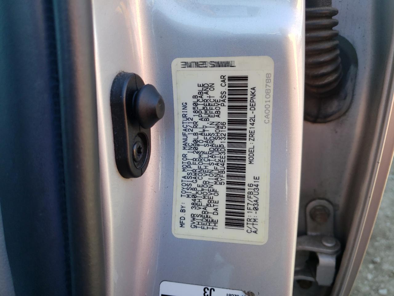 Photo 10 from auction – 2013 TOYOTA COROLLA LE with VIN 5YFBU4EE3DP132156