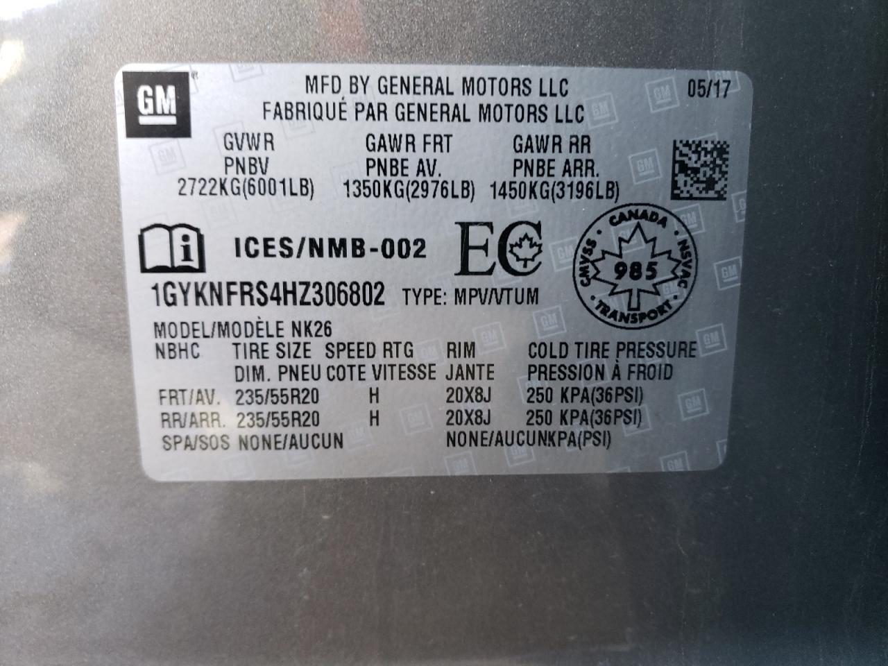 Photo 10 from auction – 2017 CADILLAC XT5 PLATIN with VIN 1GYKNFRS4HZ306802