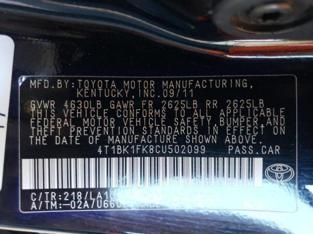 Photo 10 from auction – 2012 TOYOTA CAMRY with VIN 4T1BK1FK8CU502099