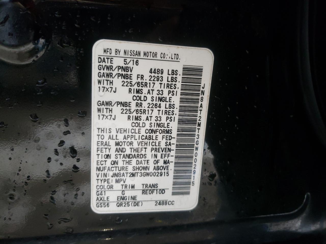 Photo 10 from auction – 2016 NISSAN ROGUE S with VIN JN8AT2MT3GW002915