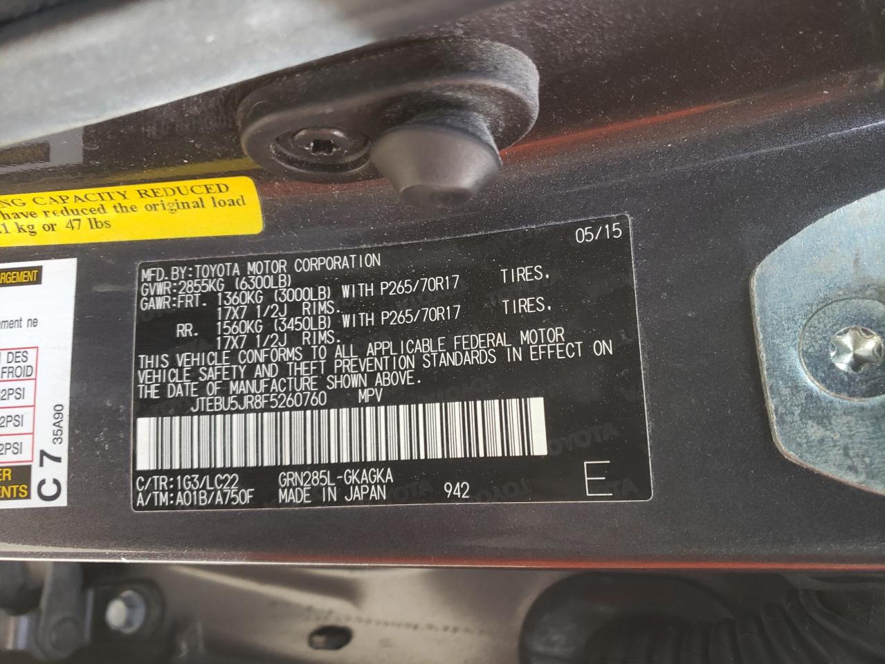 Zdjęcie 10 z aukcji – 2015 TOYOTA 4RUNNER SR z VIN JTEBU5JR8F5260760