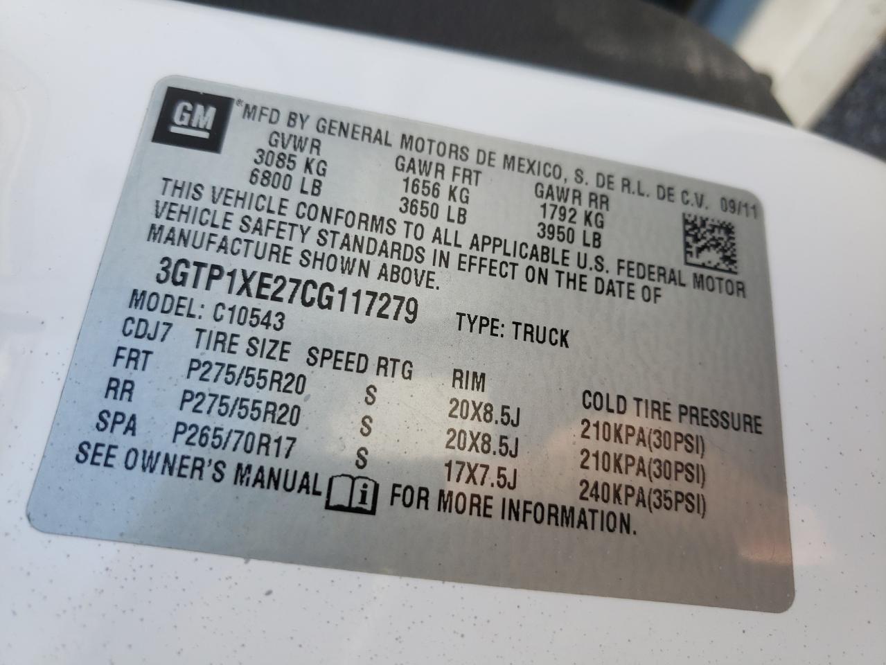 Photo 10 from auction – 2012 GMC SIERRA C15 with VIN 3GTP1XE27CG117279
