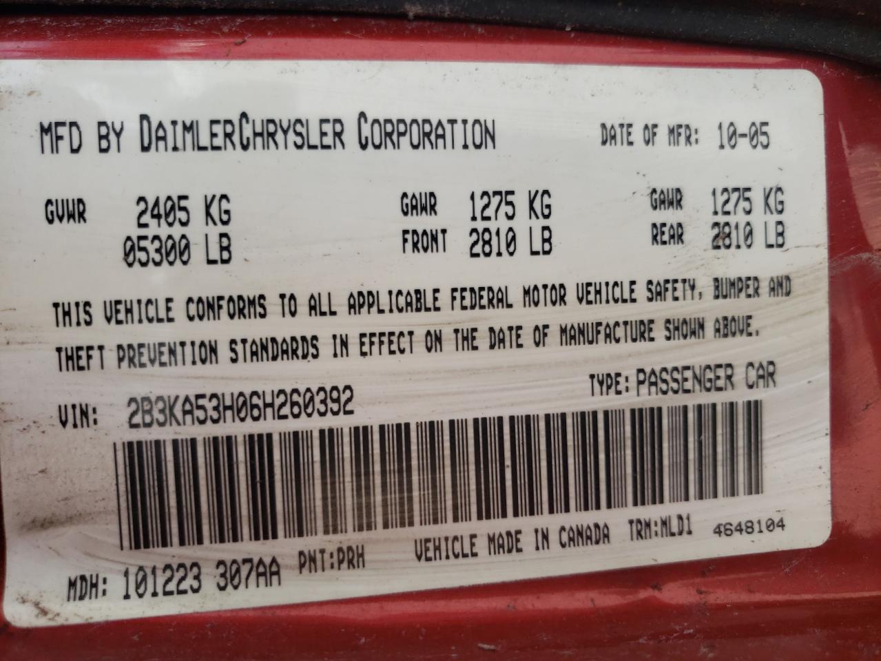 Photo 10 from auction – 2006 DODGE CHARGER R/ with VIN 2B3KA53H06H260392