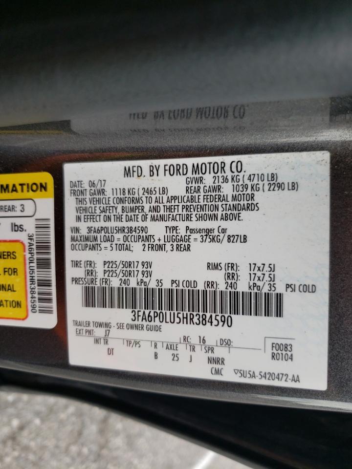 Photo 10 from auction – 2017 FORD FUSION SE with VIN 3FA6P0LU5HR384590
