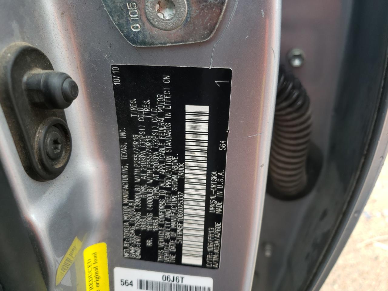 Photo 10 from auction – 2011 TOYOTA TUNDRA DOU with VIN 5TFRM5F10BX025337
