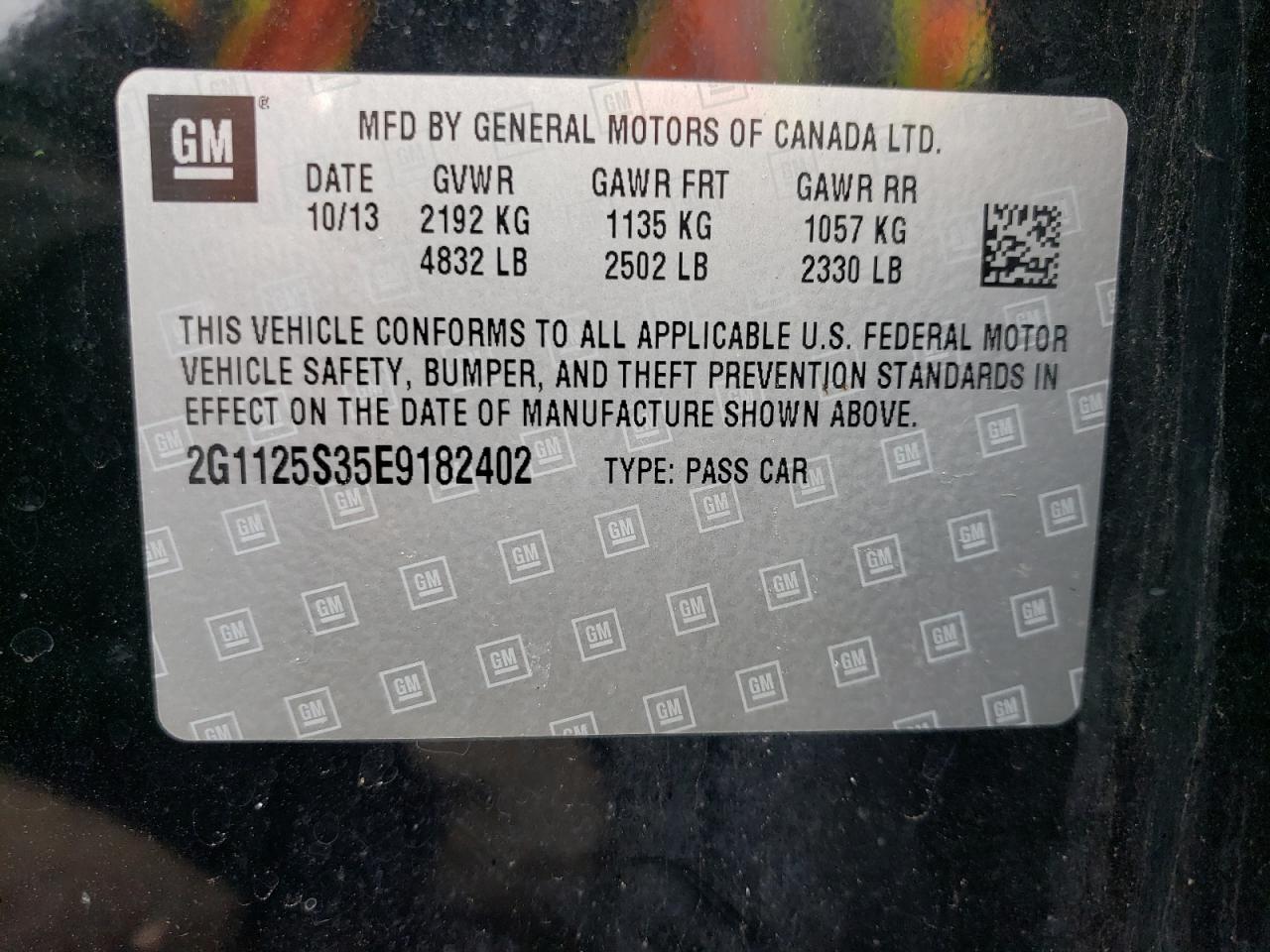 Photo 10 from auction – 2014 CHEVROLET IMPALA LT with VIN 2G1125S35E9182402