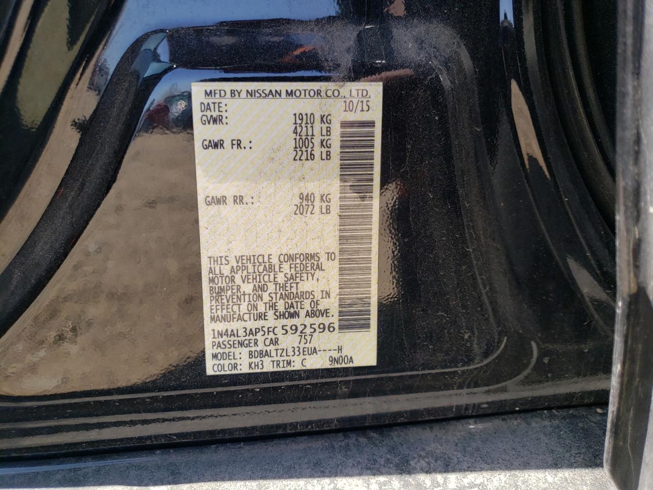 Photo 10 from auction – 2015 NISSAN ALTIMA 2.5 with VIN 1N4AL3AP5FC592596