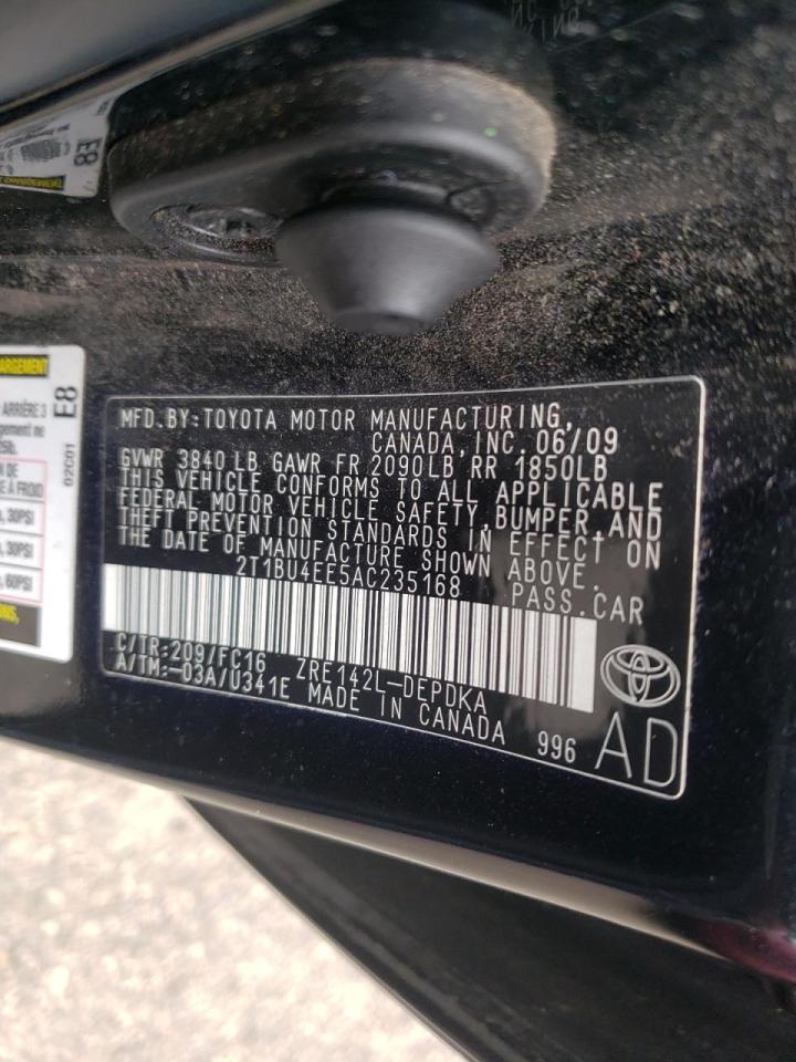 Photo 10 from auction – 2010 TOYOTA COROLLA BA with VIN 2T1BU4EE5AC235168