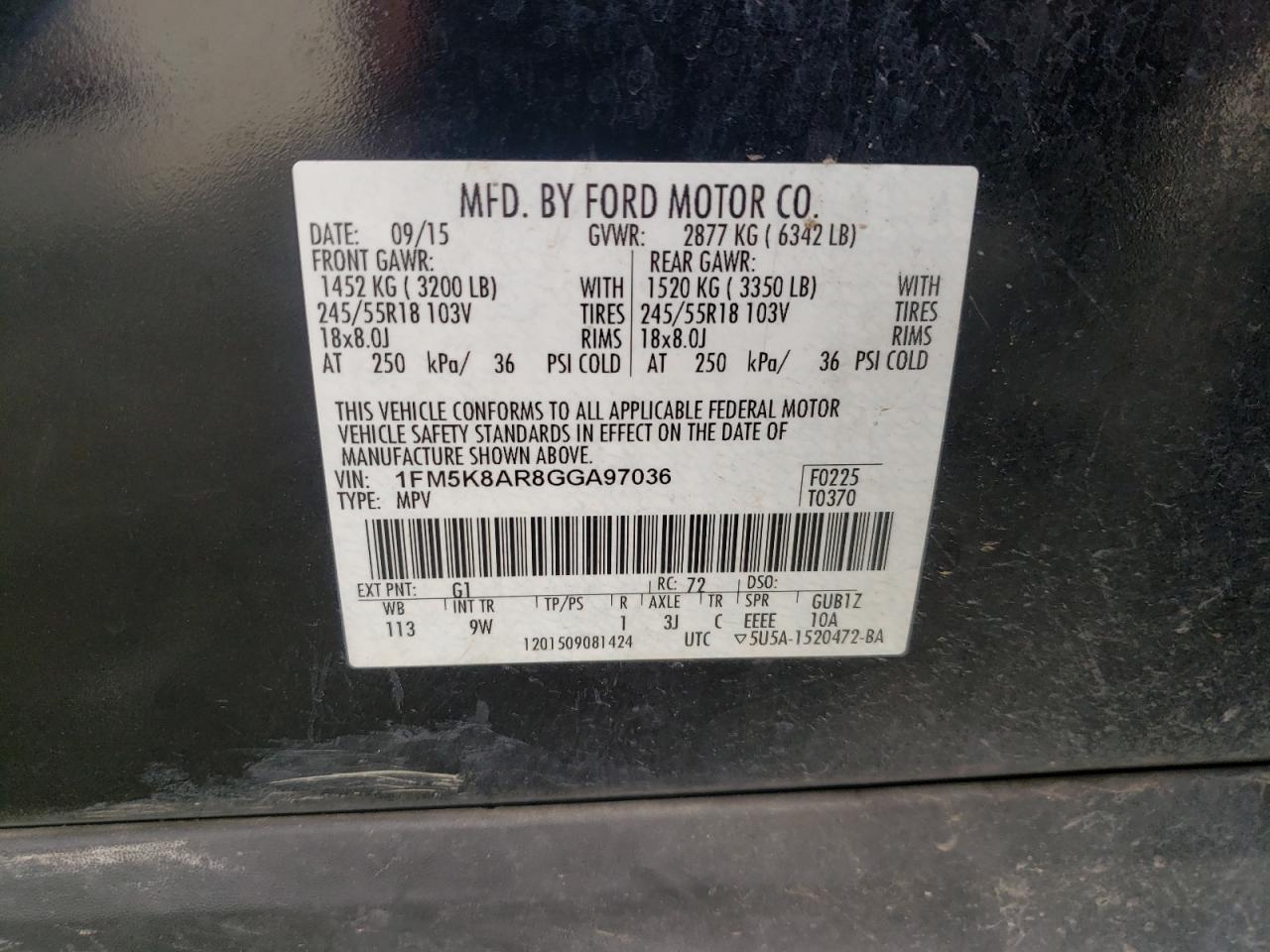 Photo 10 from auction – 2016 FORD EXPLORER P with VIN 1FM5K8AR8GGA97036