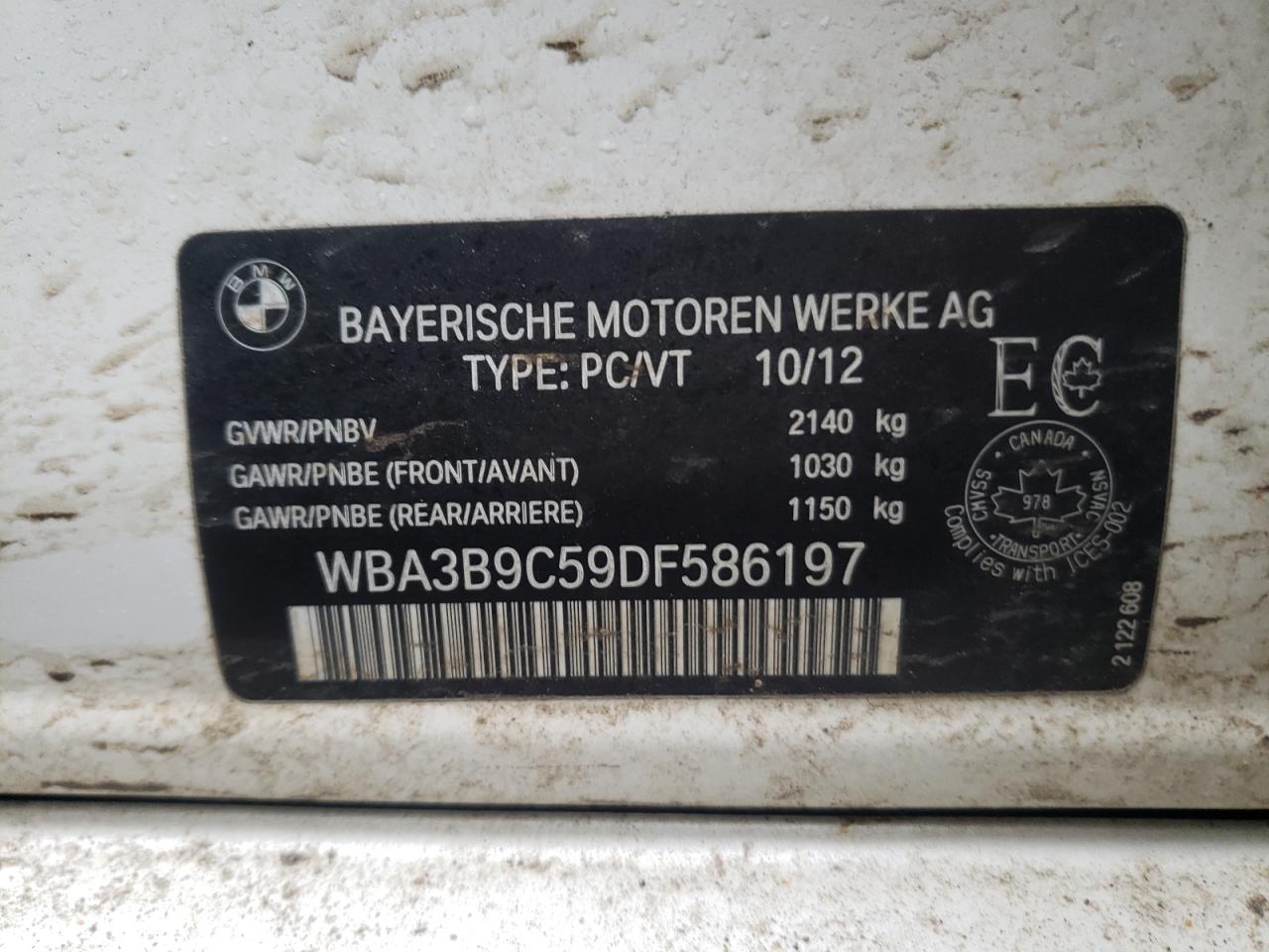 Photo 10 from auction – 2013 BMW 335 XI with VIN WBA3B9C59DF586197