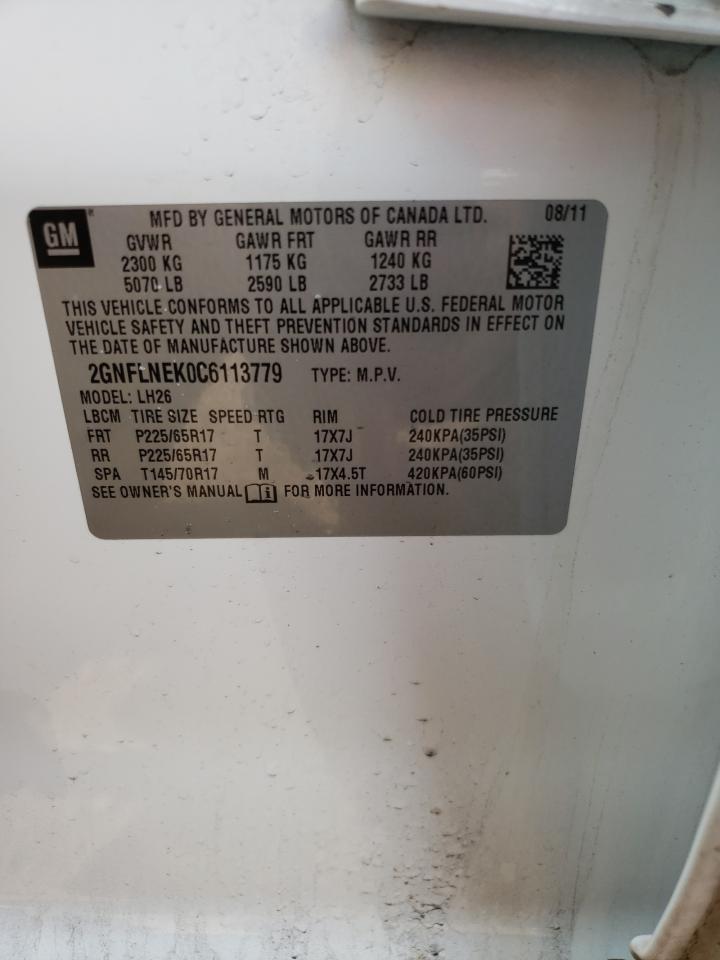 Photo 10 from auction – 2012 CHEVROLET EQUINOX LT with VIN 2GNFLNEK0C6113779