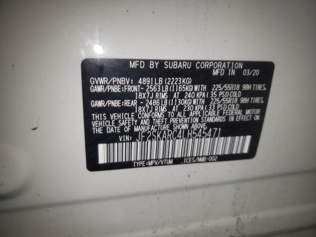 Photo 10 from auction – 2020 SUBARU FORESTER S with VIN JF2SKARC4LH545471
