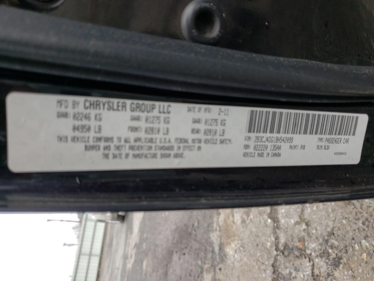 Photo 10 from auction – 2011 DODGE CHALLENGER with VIN 2B3CJ4DG1BH542099