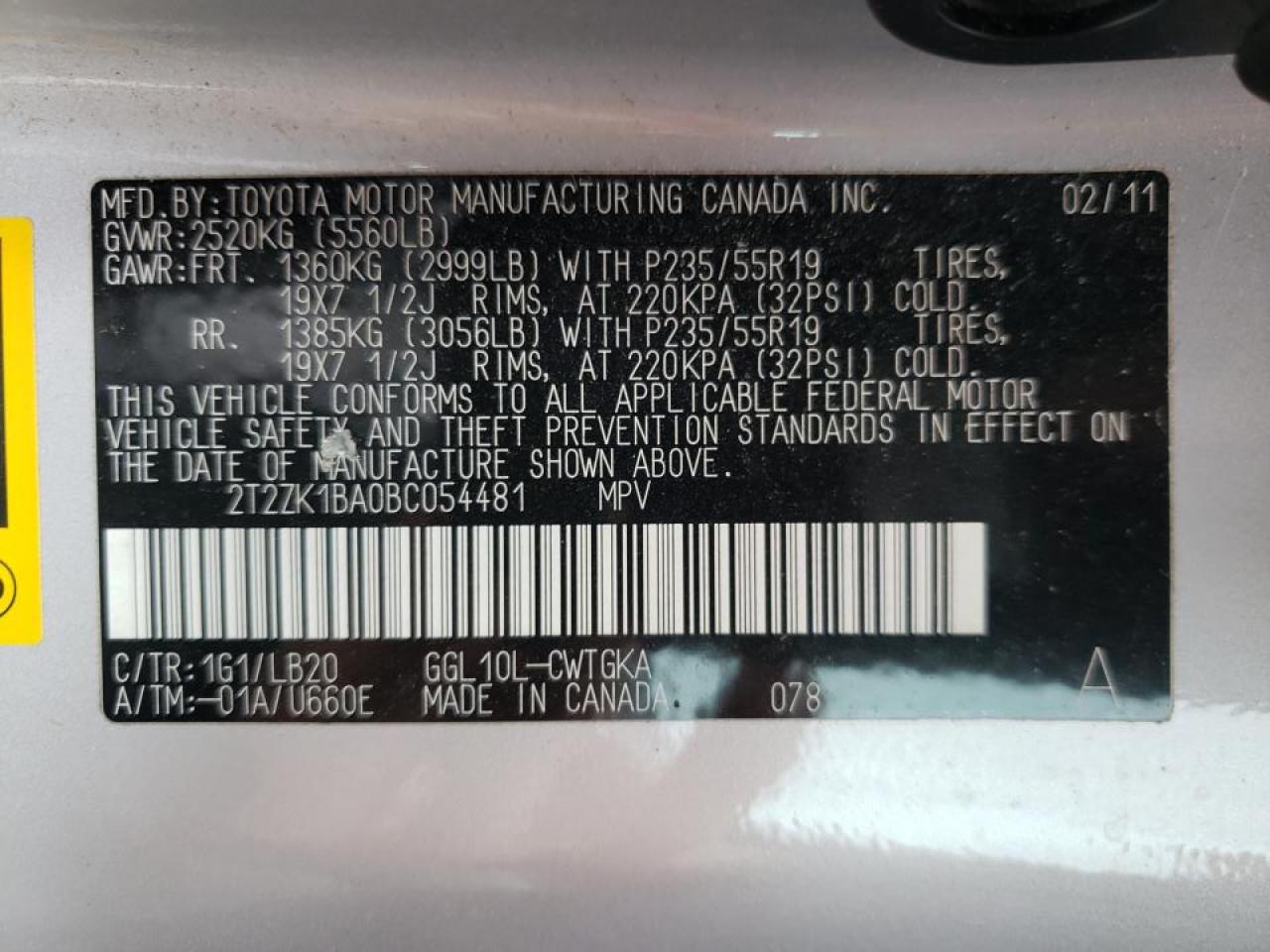 Photo 10 from auction – 2011 LEXUS RX 350 with VIN 2T2ZK1BA0BC054481
