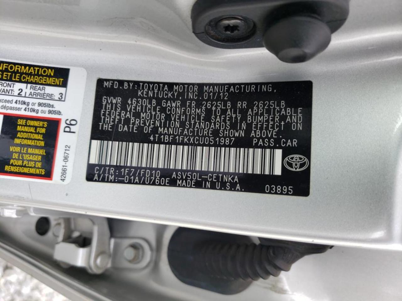 Photo 10 from auction – 2012 TOYOTA CAMRY BASE with VIN 4T1BF1FKXCU051987