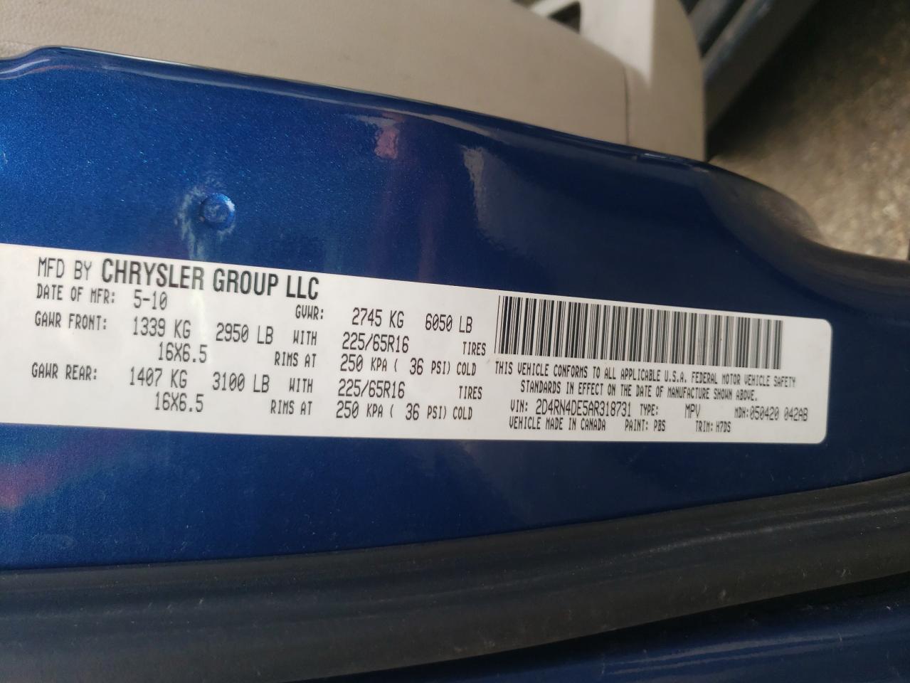 Photo 10 from auction – 2010 DODGE GRAND CARA with VIN 2D4RN4DE5AR318731