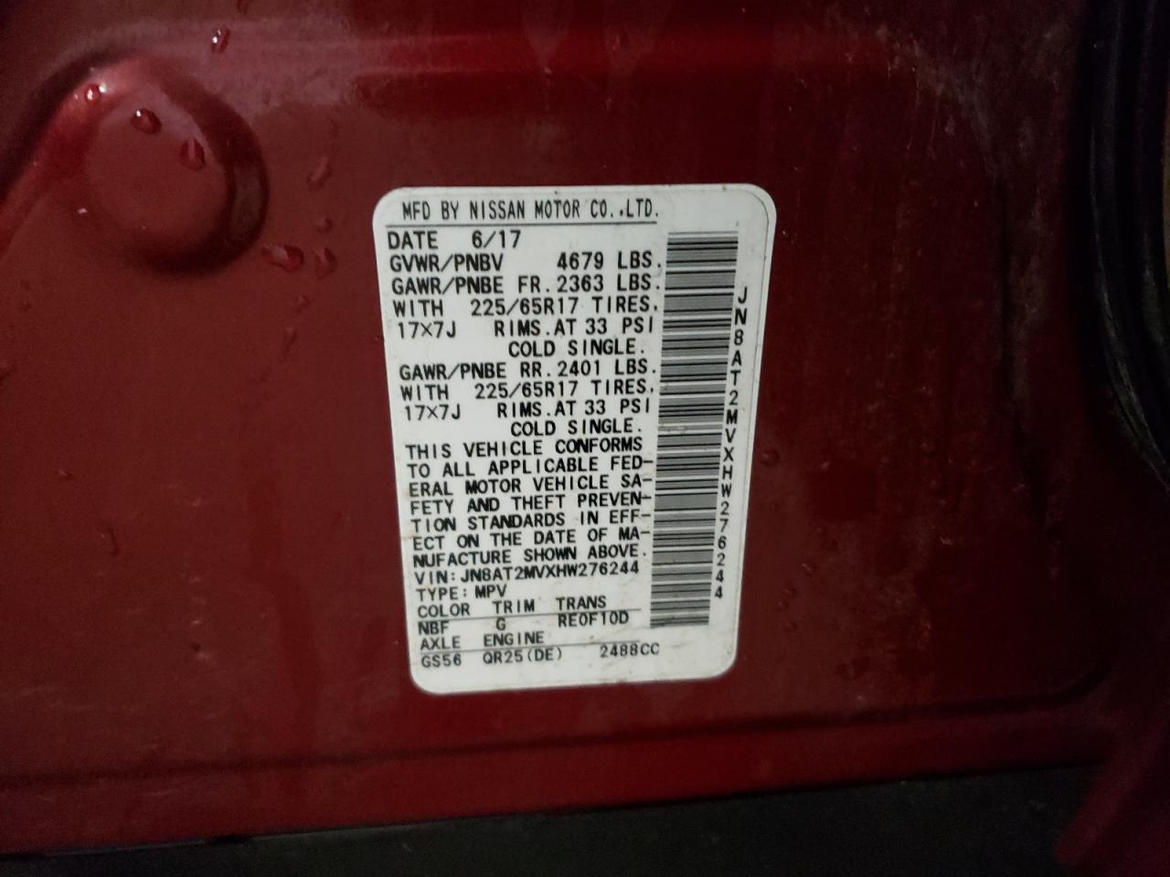 Photo 10 from auction – 2017 NISSAN ROGUE S with VIN JN8AT2MVXHW276244