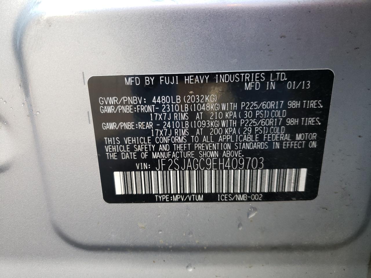 Photo 10 from auction – 2014 SUBARU FORESTER 2 with VIN JF2SJAGC9EH409703