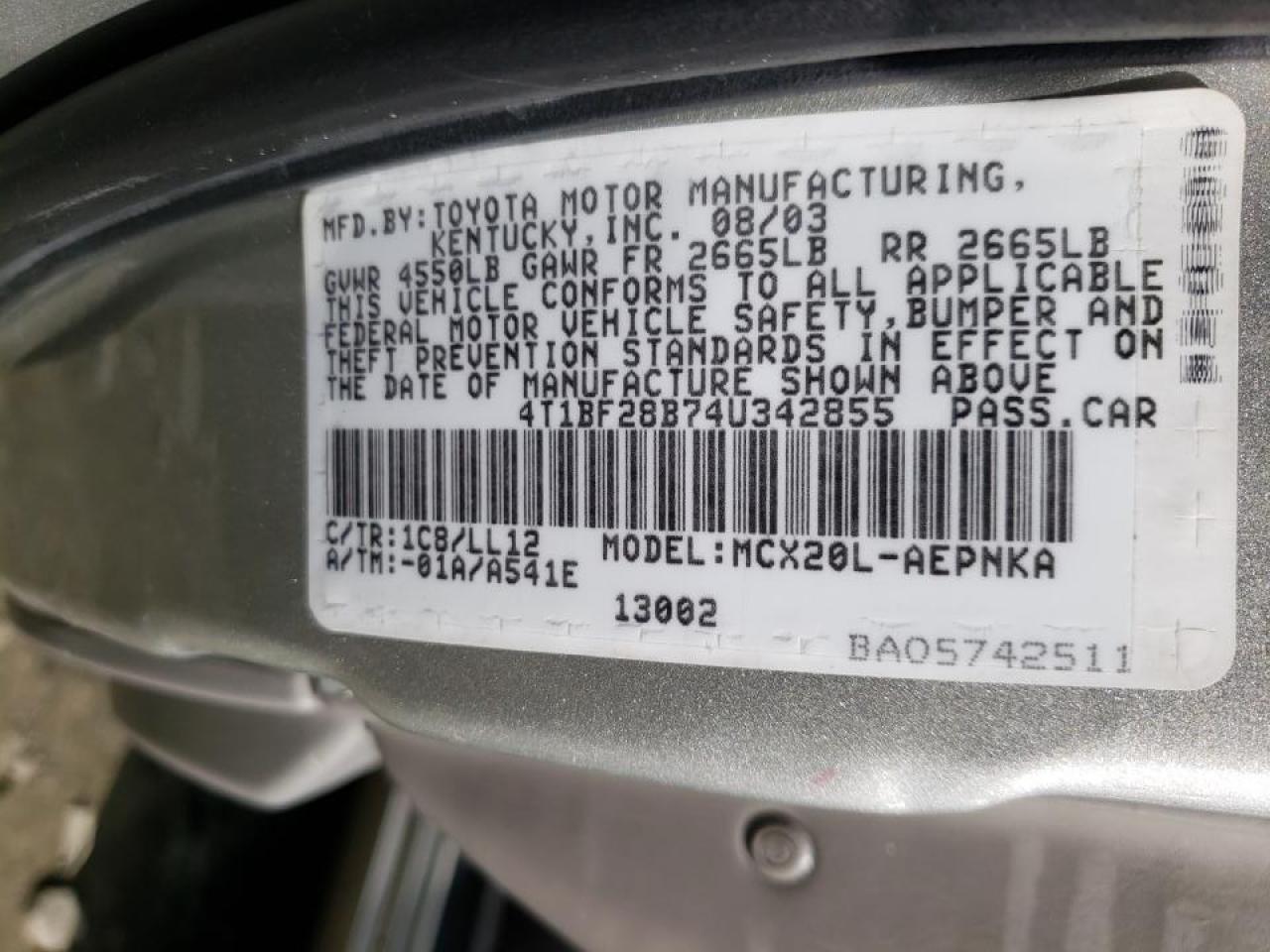 Photo 10 from auction – 2004 TOYOTA AVALON XL with VIN 4T1BF28B74U342855