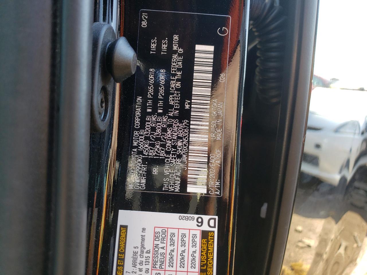 Photo 10 from auction – 2022 LEXUS GX 460 with VIN JTJAM7BX2N5306779