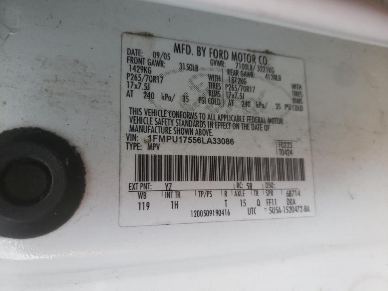 Photo 10 from auction – 2006 FORD EXPEDITION with VIN 1FMPU17556LA33086