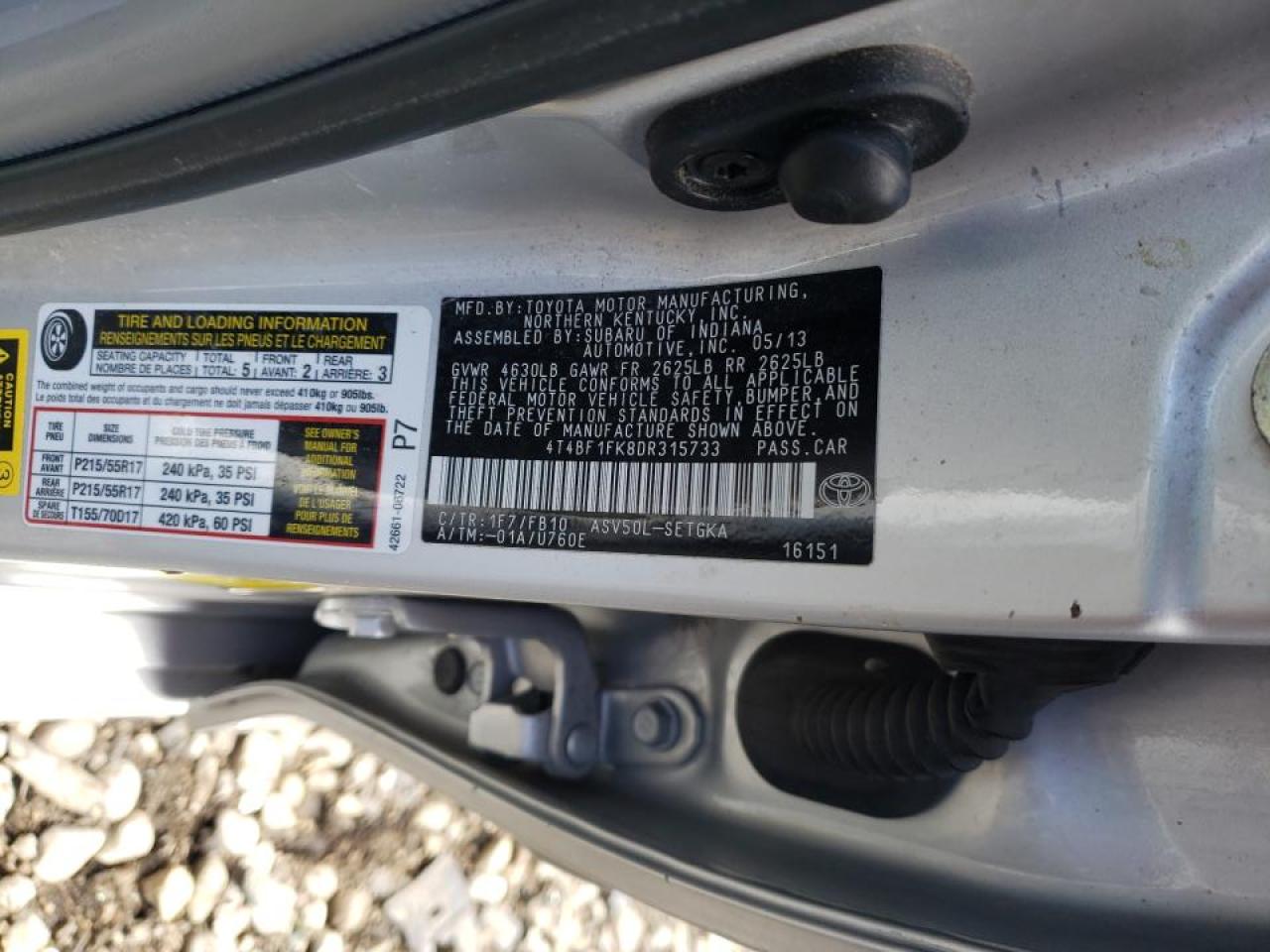 Photo 10 from auction – 2013 TOYOTA CAMRY L with VIN 4T4BF1FK8DR315733